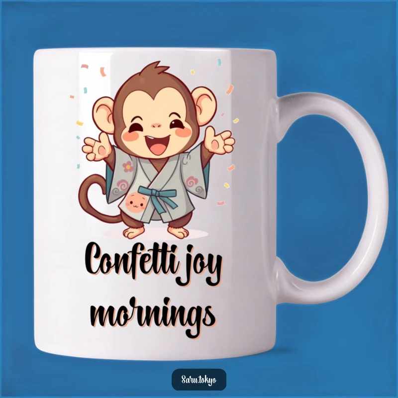 Funny Monkey Confetti Kimono Mug: Festive Celebration, Hilarious Gift