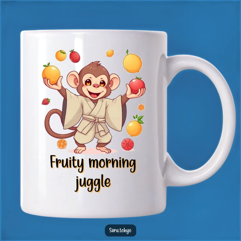 Funny Monkey Juggling Fruit Mug - Elegant Silk Kimono Gift