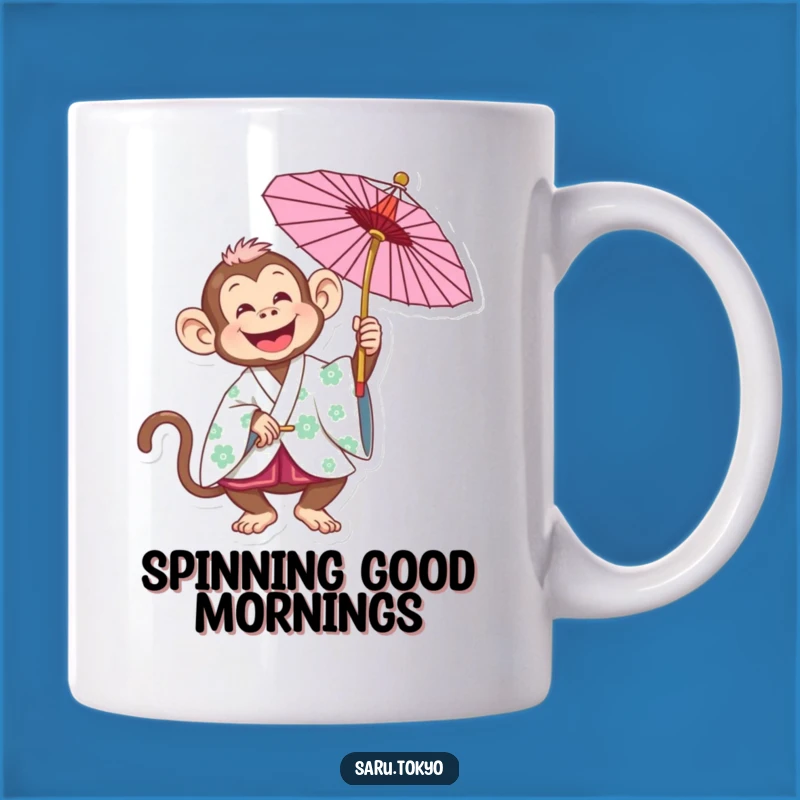 Funny Monkey Parasol Kimono Mug: Joyful Spinning Monkey Gift