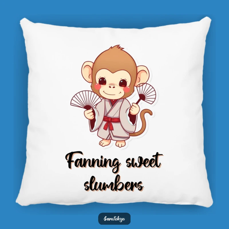 Funny Monkey Kimono Pillow: Cozy Elegance with a Delicate Fan