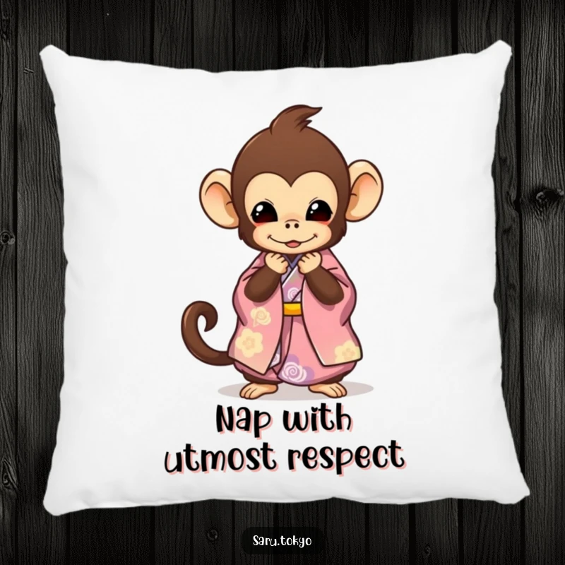 Funny Monkey Pillow: A cute monkey in a vibrant kimono bows gracefully, offering a soft and humorous decorative touch.