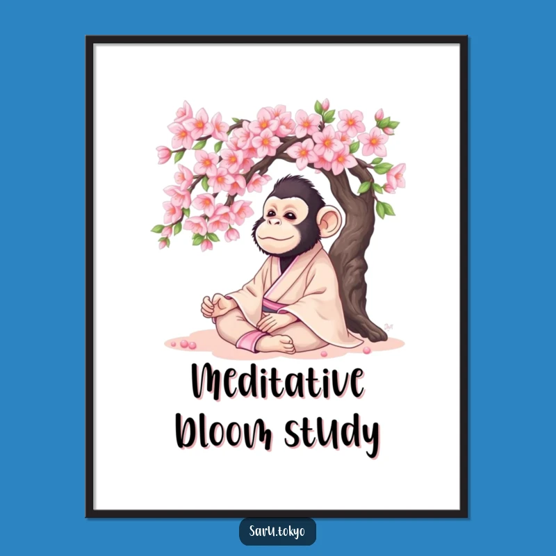 Funny Monkey Kimono Digital Art: Serene Meditation Print for Calm Decor