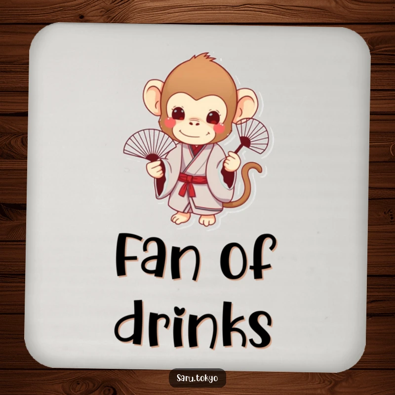 Funny Monkey Coaster: A charming monkey in a kimono holds a delicate fan, perfect for protecting surfaces.
