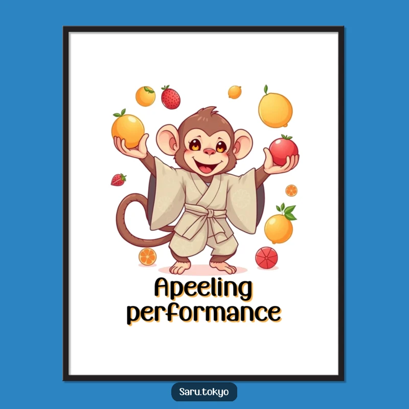 Funny Monkey Juggling Poster - Elegant Silk Kimono Wall Art Gift
