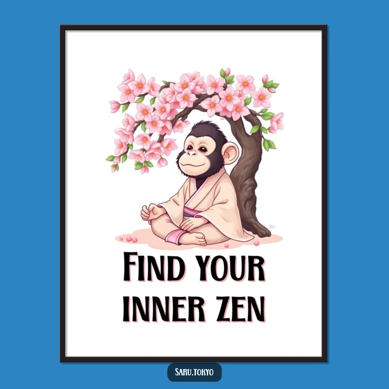 Funny Monkey Zen Kimono Poster: Serene Art for Peaceful Walls