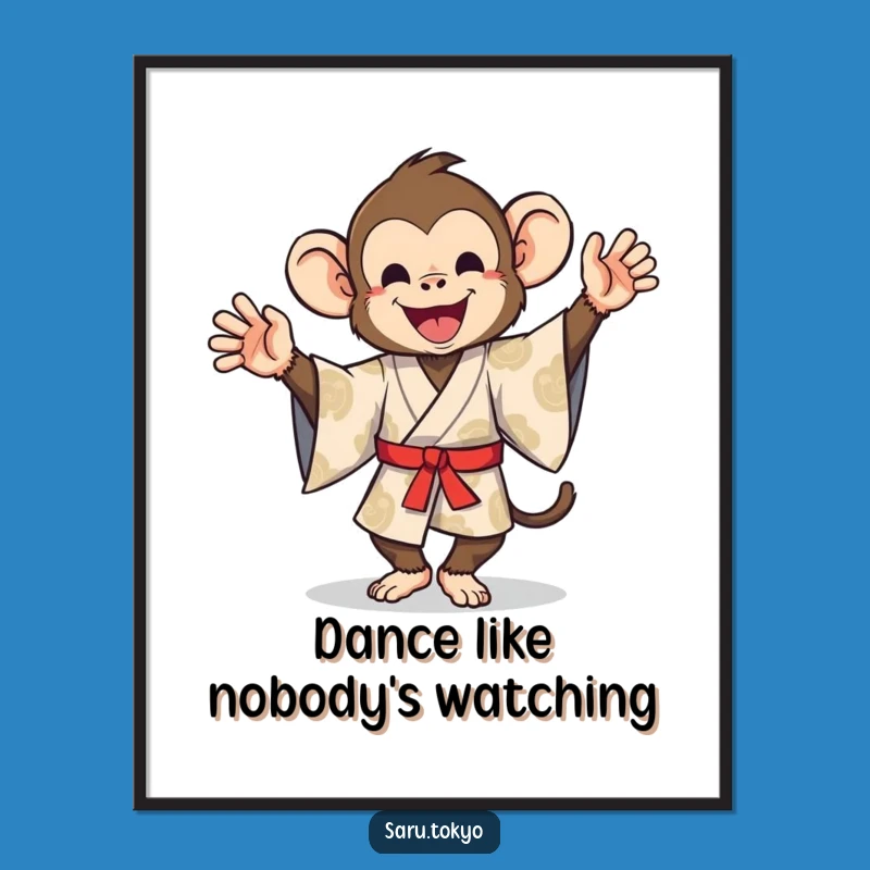 Free Printable Wall Art: Silly Monkey Kimono Dance Fiesta, Downloadable Humorous Decor