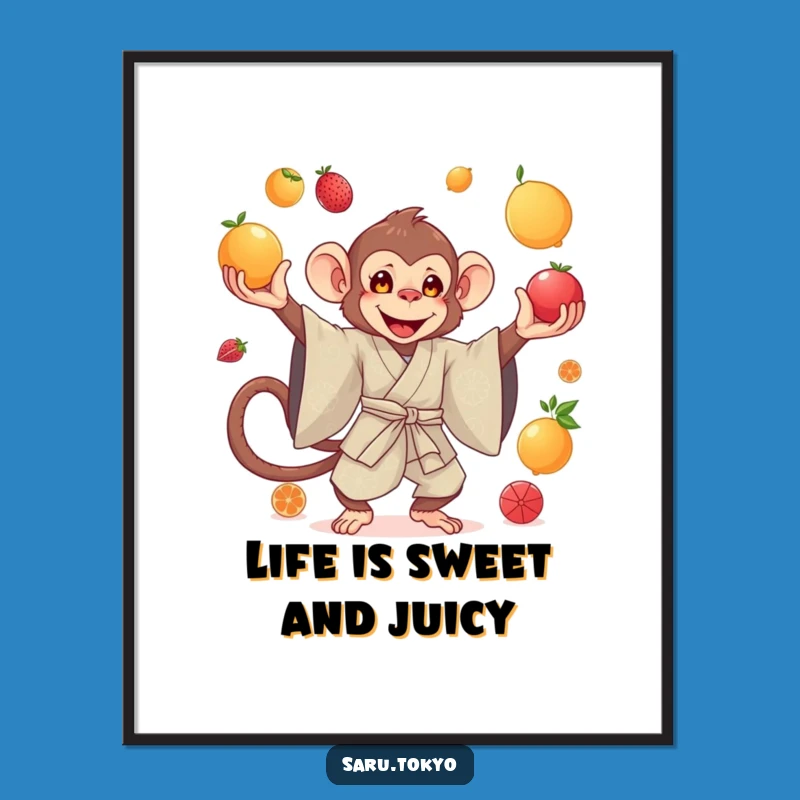 Free Printable Wall Art: Juggling Monkey Kimono Artistry, Downloadable Humorous Decor