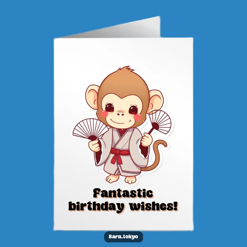 Free Printable Birthday Card: Monkey with Fan - Elegant Funny Downloadable Gift