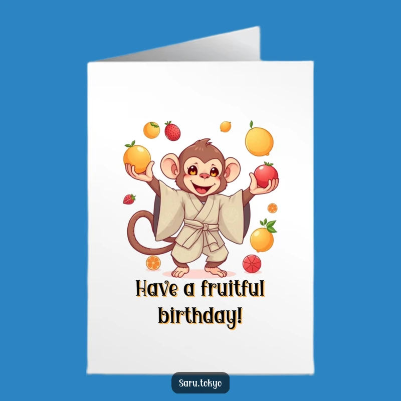 Free Printable Birthday Card: Juggling Monkey Kimono Elegance, Downloadable Humorous Gift