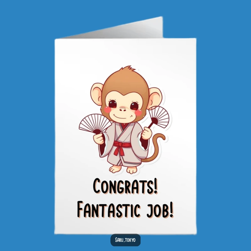 Free Printable Congrats Card: Monkey & Fan - Sophisticated Funny Downloadable